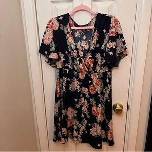 Navy Blue Dress with Pink Florals Size 0XL